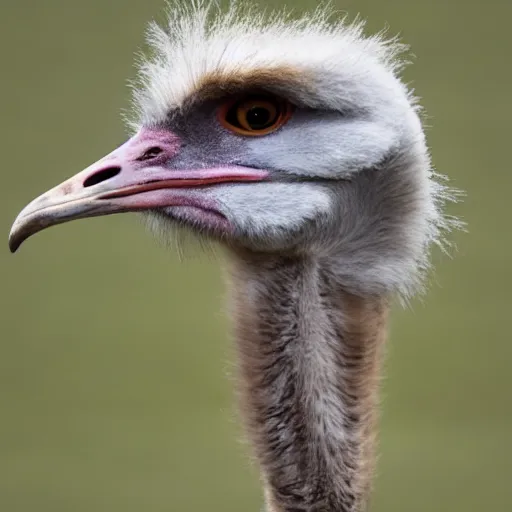 Image similar to ostrich with the head of a hawk, real photo, highly detailed