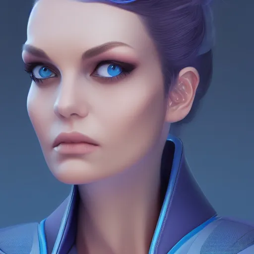 Image similar to a woman with a futuristic look and blue eyes, a character portrait by senior character artist, trending on cgsociety, digital art, artstation hd, artstation hq, polycount