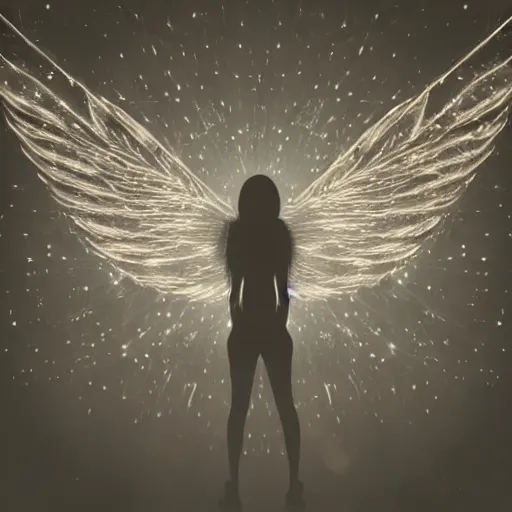 Prompt: her moonlit wings reflect the stars that guide me towards salvation, stock photo