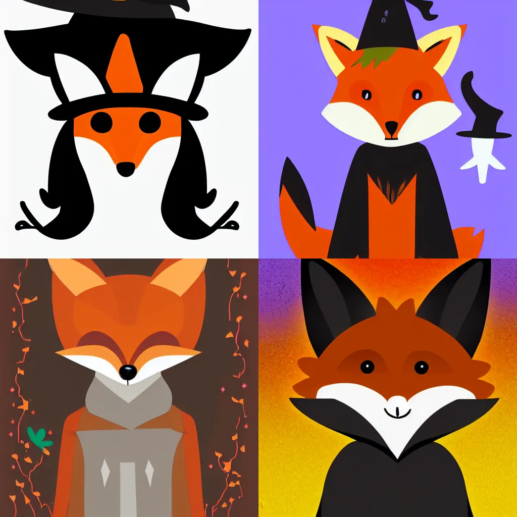 Prompt: a fox wearing a witch hat, vector, pixta. jp