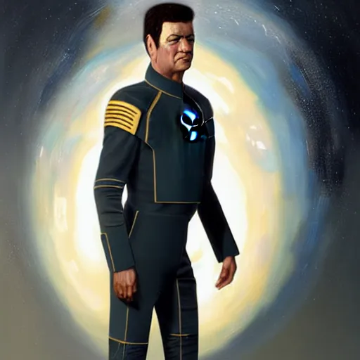 Image similar to UHD Photorealistic Felline-human hybrid Starfleet Officer wearing a spacesuit with hyperrealistic, correct details, cosmic dynamic lighting, symmetrical face, accurate face, by Greg Rutkowski