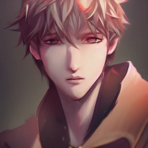 Image similar to detailed beautiful male character art of a protagonist, depth of field, on artists amino, deviantart submission by sakimichan patreon, wlop, weibo high quality art on artstation