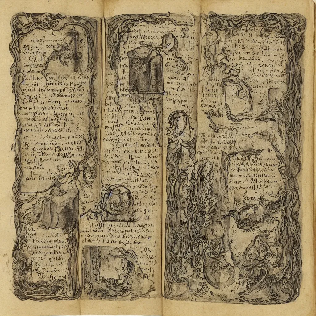 Image similar to page of book with magic spells and illustrations