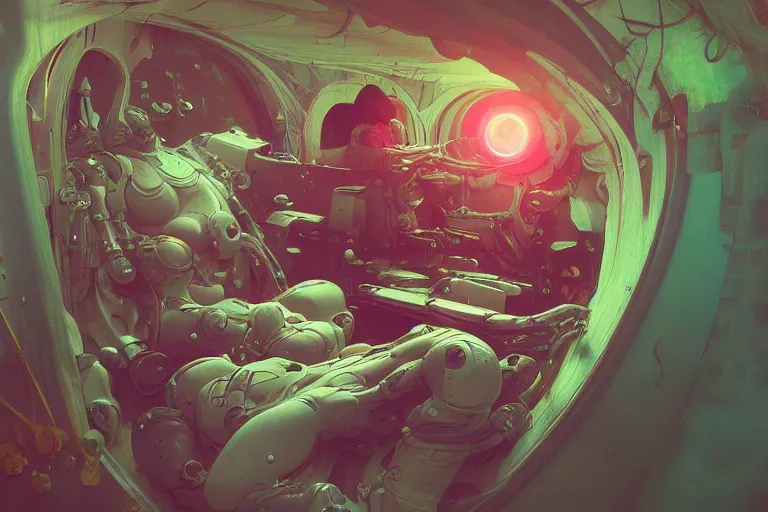 Image similar to interior of a digesting Stomach filled with glowing pink water, Cross section, Claustrophobic, seapunk Mecha , vaporwave , digital art, artstation, by WLOP, Ilya repin, alphonse mucha., Very highly detailed 8K, octane, Digital painting, the golden ratio,