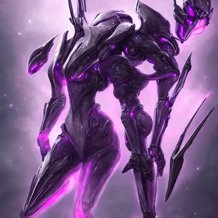 Image similar to cinematic bust shot, cosmic sized proportional stunning beautiful hot female warframe, detailed robot mecha female dragon head, metal ears purple eyes, sleek silver armor, fuschia skin, floating in empty space, nebula sized, posing elegantly, epic proportions, epic size, epic scale, furry art, dragon art, giantess art, warframe fanart, furaffinity, deviantart