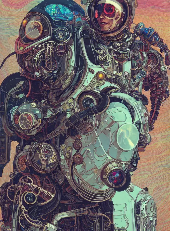 Image similar to high quality high detail biomechanical portrait of a spaceman diesel punk in an alien world, tristan eaton, victo ngai, artgerm, rhads, ross draws, hyperrealism, intricate detailed, alphonse mucha, 8 k, sci - fi, pastel colors, artstation,