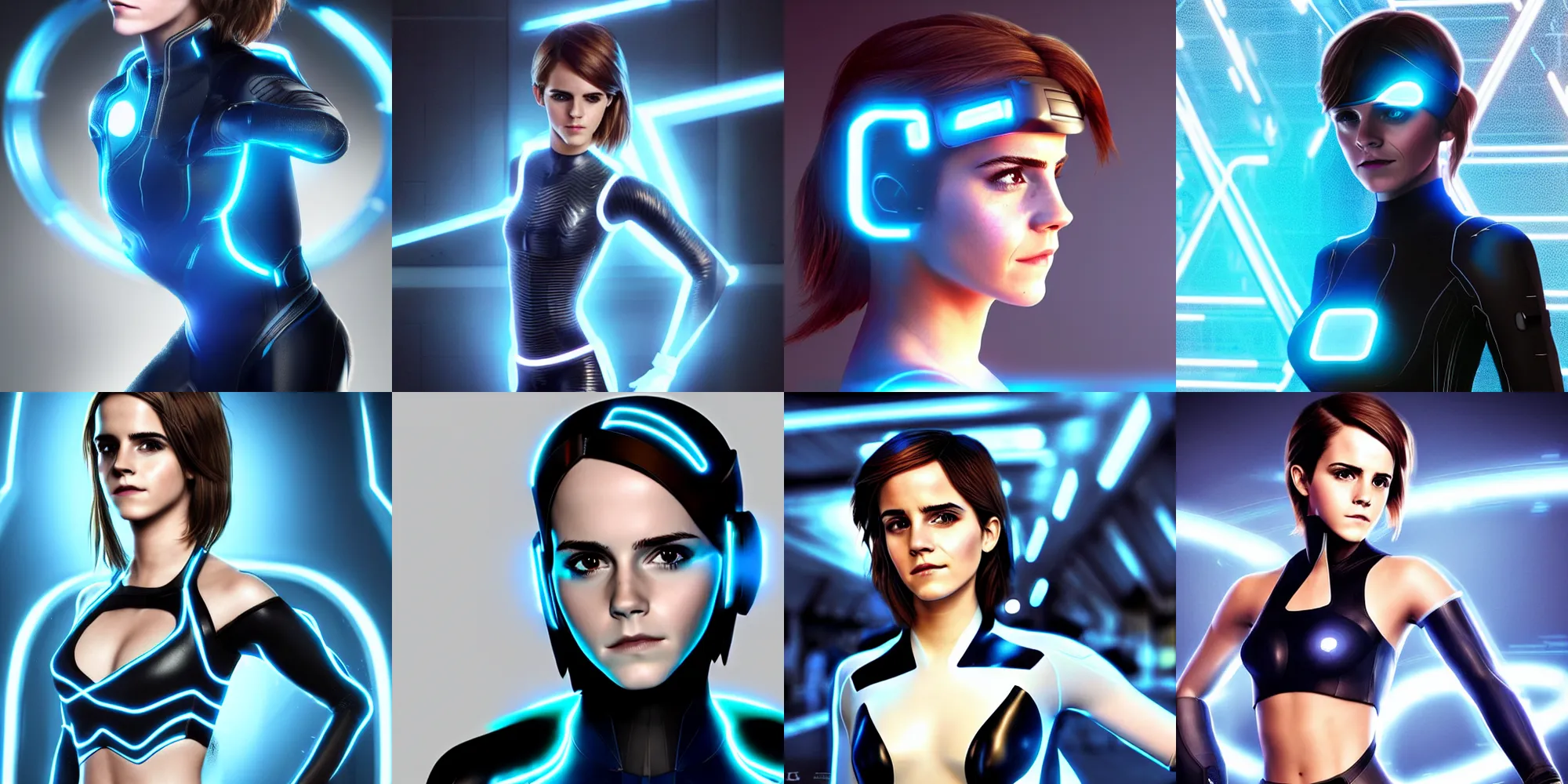 Prompt: emma watson in tron legacy cosplay, octane render, by artgerm