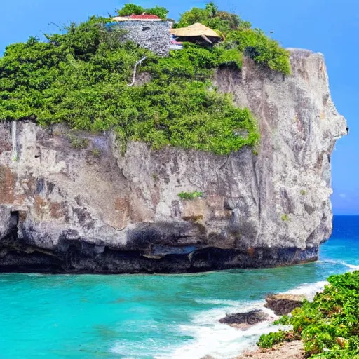 Prompt: photo of a jamaican shoreline cliff with a cave and a spanish galleon in the foreground