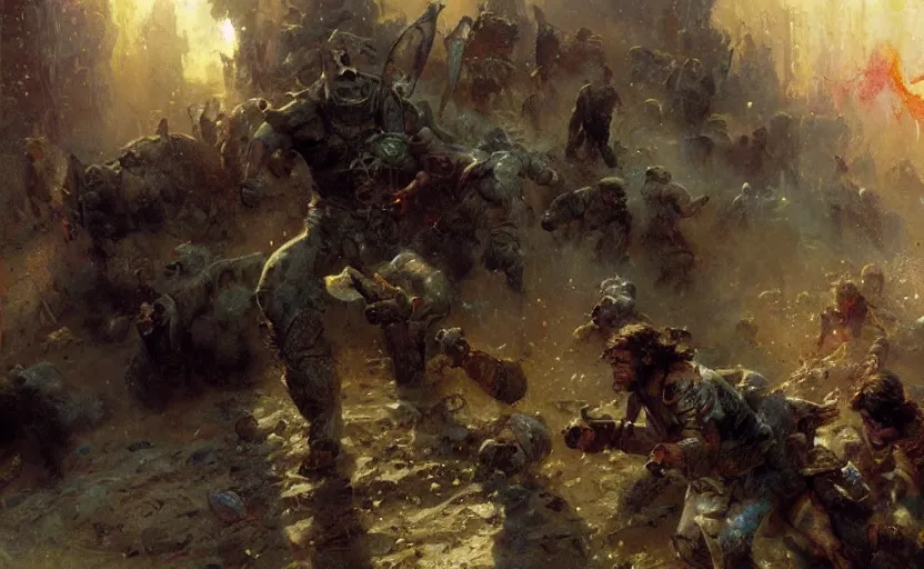 Image similar to Herobrine breaking the reality,insanity, painting by Gaston Bussiere, Craig Mullins