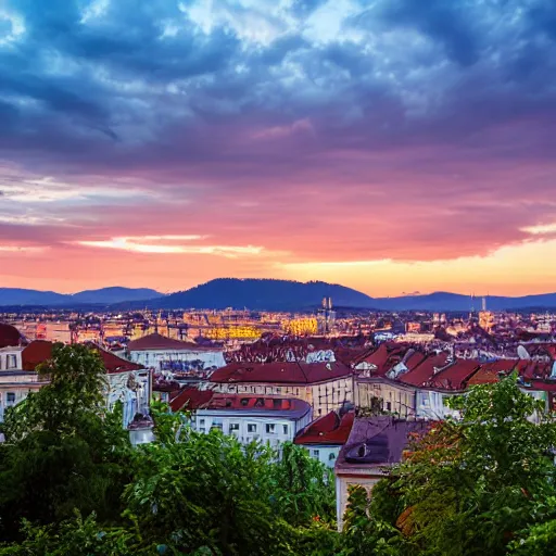 Prompt: Ljubljana skyline, professional photography, golden hour, 4k