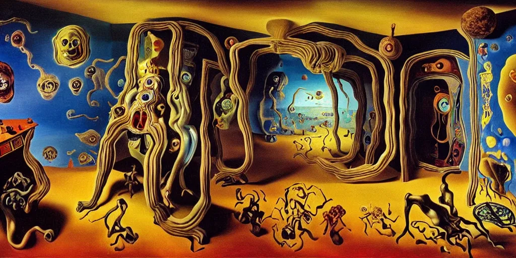 Image similar to a cosmic horror monstrosity inside of a childs bedroom, painting by salvador dali, extremely detailed, disturbing, cinematic, 4 k, 8 k,