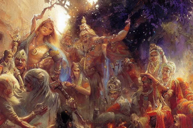 Image similar to hinduism, painting by gaston bussiere, greg rutkowski, jean giraud, tom of finland