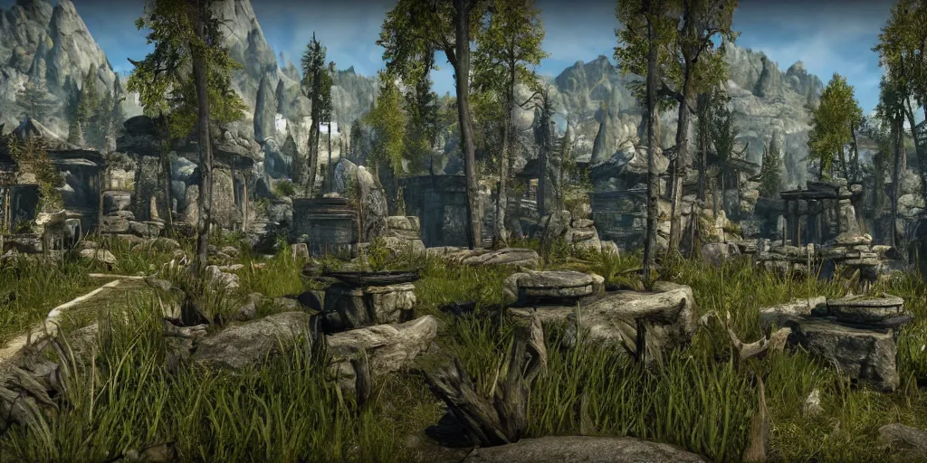 Prompt: elder scrolls 6: valenwood game screenshot, next-gen graphics, global illumination, 4k textures, high resolution, distant terrain rendering