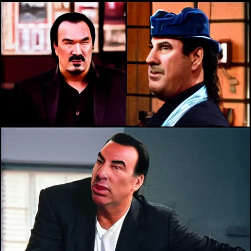 Image similar to steven seagal as jerry seinfeld in tv series seinfeld