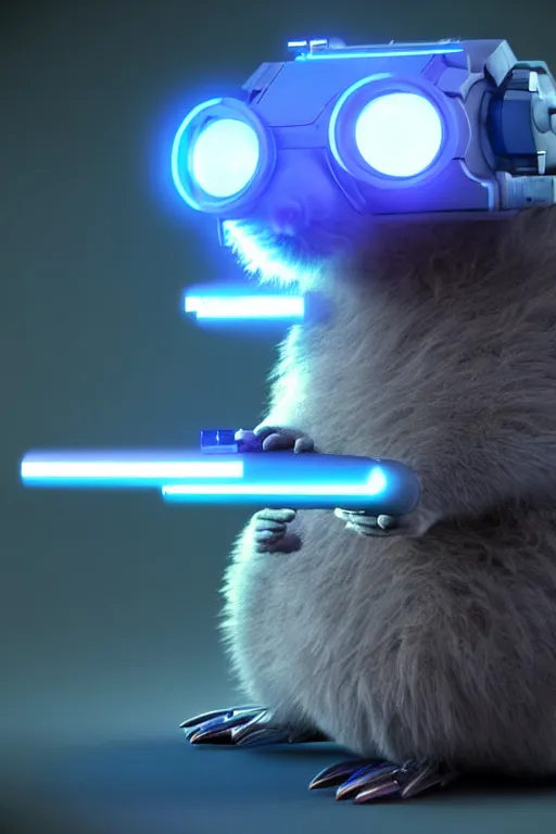Prompt: high quality 3 d render sci - fi very cute fluffy! wombat!! cyborg soldier with futuristic mechanical legs, cyberpunk monocle!, highly detailed, unreal engine cinematic smooth, in the style of detective pikachu, hannah yata charlie immer, dark blue neon light, low angle, uhd 8 k, sharp focus