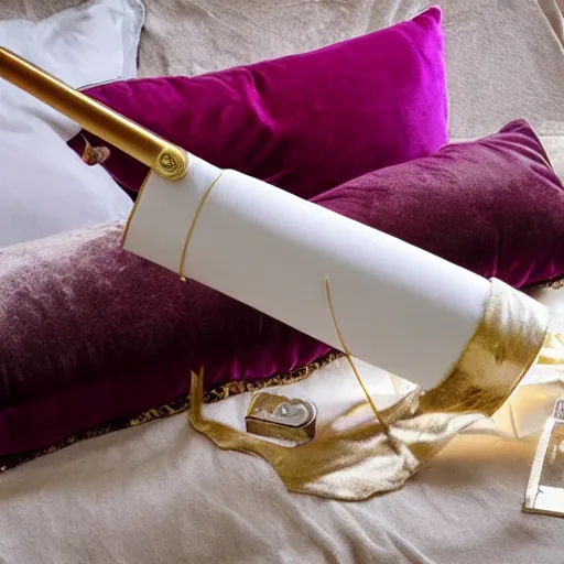 Prompt: the most mysterious magic wand laying on a velvet pillow