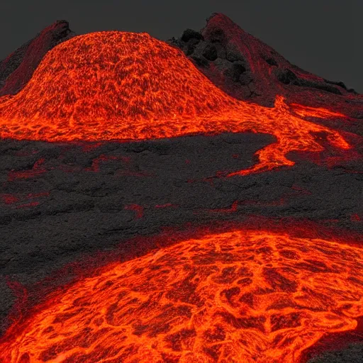 Prompt: a volcanic lava mountain terrain, matte painting, dynamic lighting