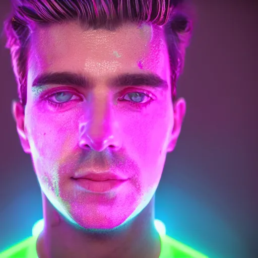 Image similar to human portrait made out of neon rain, handsome, epic detail, rendered in octane, unreal engine