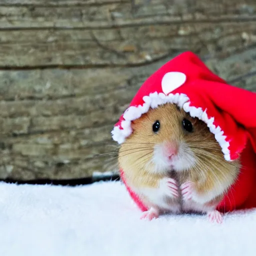 Prompt: a hamster in a gnome costume