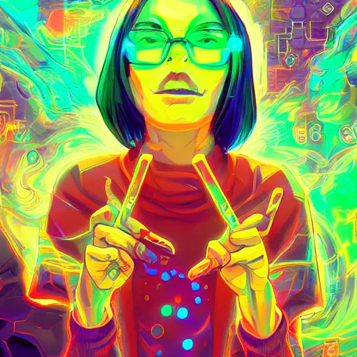 Image similar to skill magic geek inside matrix deepdream radiating a glowing aura stuff loot legends stylized digital illustration video game icon artstation lois van baarle, ilya kuvshinov, rossdraws,