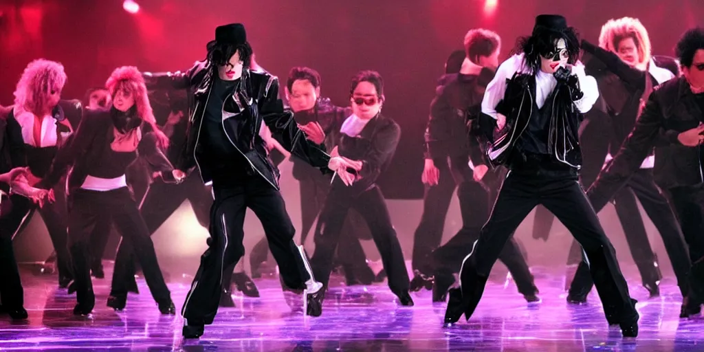 Image similar to michael jackson 2 0 0 9 wearing shades, alone, billie jean outfit, solo dance, this is it style, spotlight, stage, photo real, motion blur, by himself, real life, performing, spotted, ultra realistic face, accurate, 4 k, movie still, uhd, sharp, detailed, cinematic, render, modern