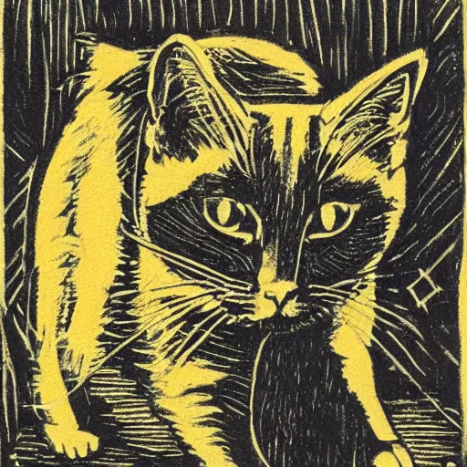 Image similar to cat woodcut print by Julie de Graag