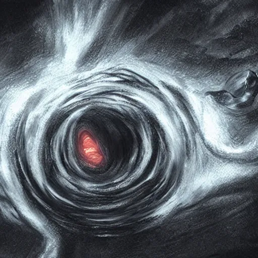 Prompt: photorealistic art of a lovecraftian horror reaching through a blackhole deep in the nether,