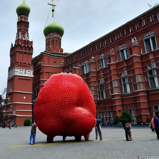 Prompt: photo giant kiwi fruit standing on red square