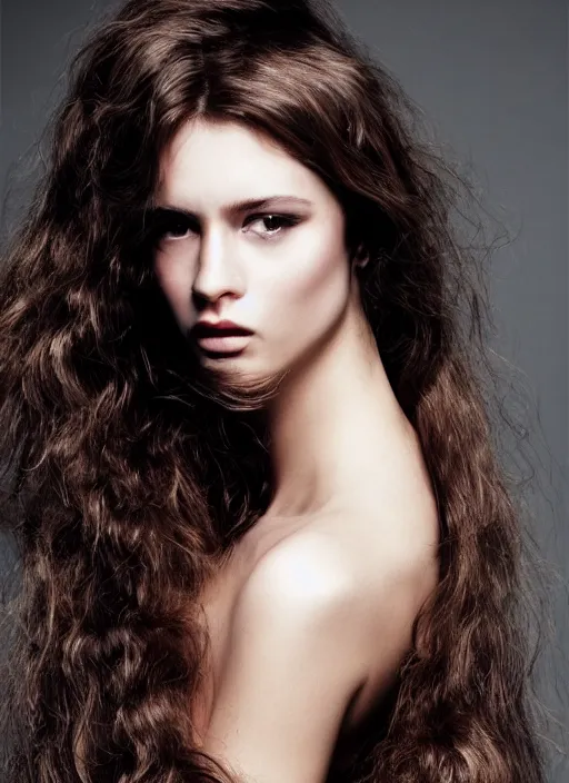 Prompt: a gorgeous female with long brown hair, photo by mert alas, mert and marcus, realistic, full body shot, wide angle, sharp focus, 8 k high definition, insanely detailed, intricate, elegant, floating embers