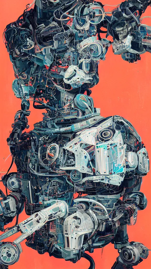 Image similar to robot painting a robot on canvas, intricate, highly detailed, photorealistic, film still, by sachin teng.