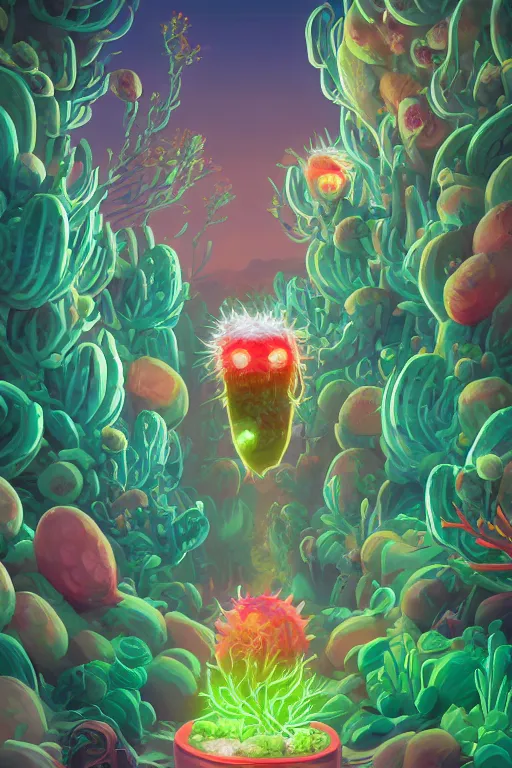 Image similar to roots cactus sushi cristal smurf ghost creature animal sushi cristal very big eye roots cactus elemental flush of force nature micro world fluo fishscale, behance hd by jesper ejsing, by rhads, makoto shinkai and lois van baarle, ilya kuvshinov, rossdraws radiating a glowing aura global illumination ray tracing hdr