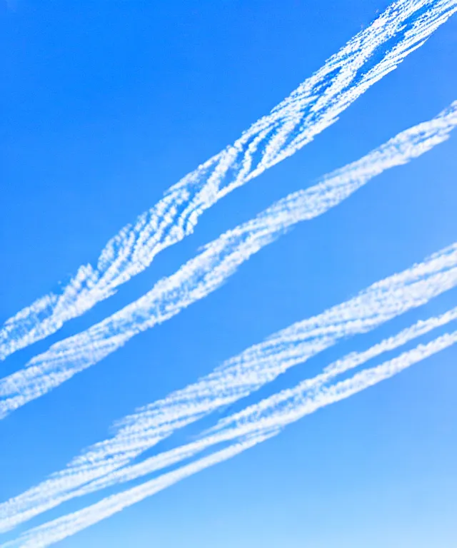 Image similar to thin cloud trails in cursive on clear blue sky