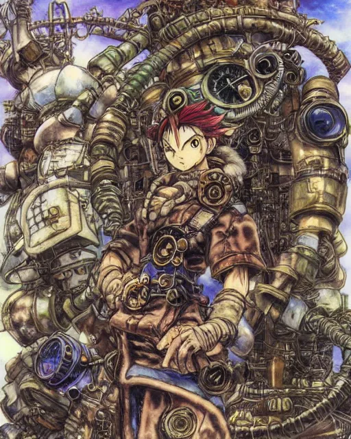 Image similar to conceptual art from from chrono trigger, steampunk, by master artist yoshitaka amano, masterpiece w 1 0 2 4