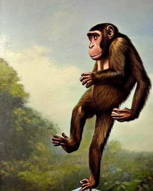 Prompt: a monkey in an oil painting, running freely, high detail, high polygon