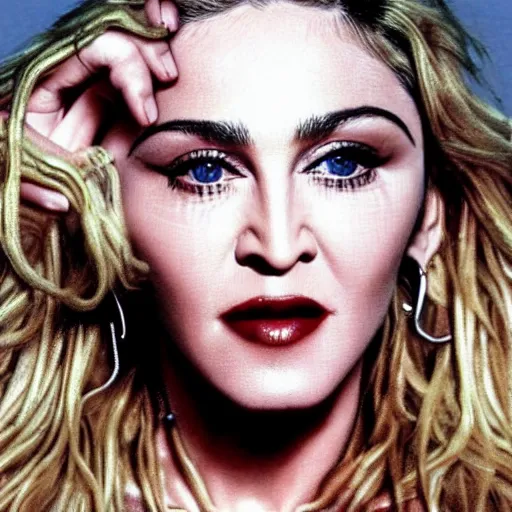 Prompt: madonna performs cosmetic surgery on her own face with a scalpel. detailed. giger. detailed.