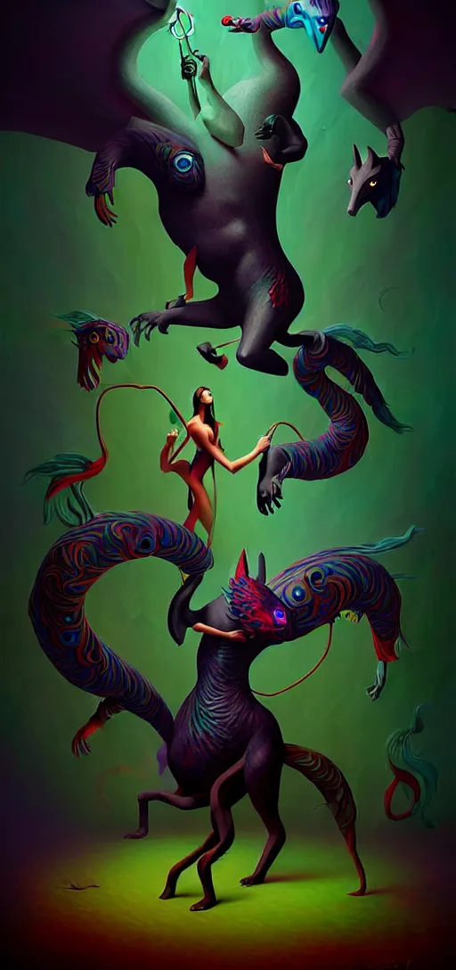 Image similar to strange mythical beasts of whimsy, surreal dark uncanny painting by ronny khalil