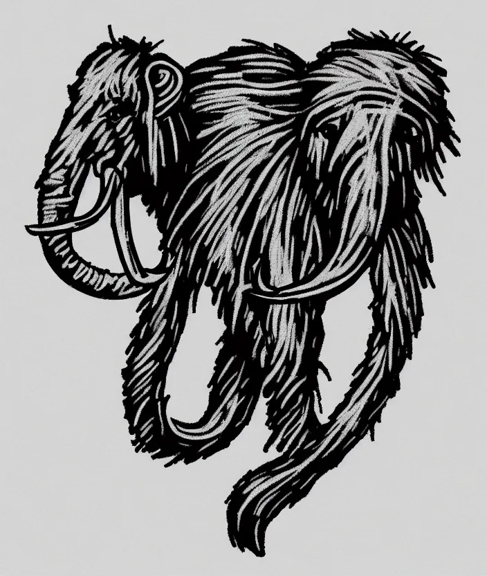 Image similar to stylized wooly mammoth sports logo!!! sketch!!!, black and white