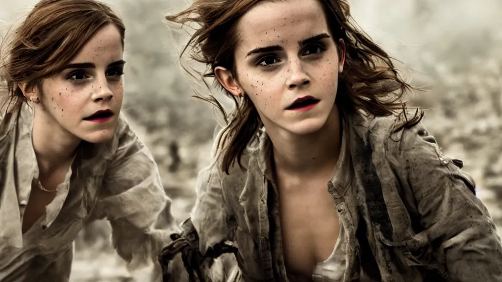 Prompt: A badass photo from a Films about emma watson Revolution, hyper detailed, 50mm, award winning photography, perfect faces.