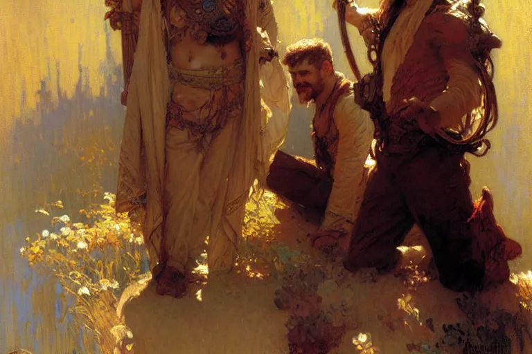 Image similar to 2 attractive male, painting by gaston bussiere, craig mullins, greg rutkowski, alphonse mucha