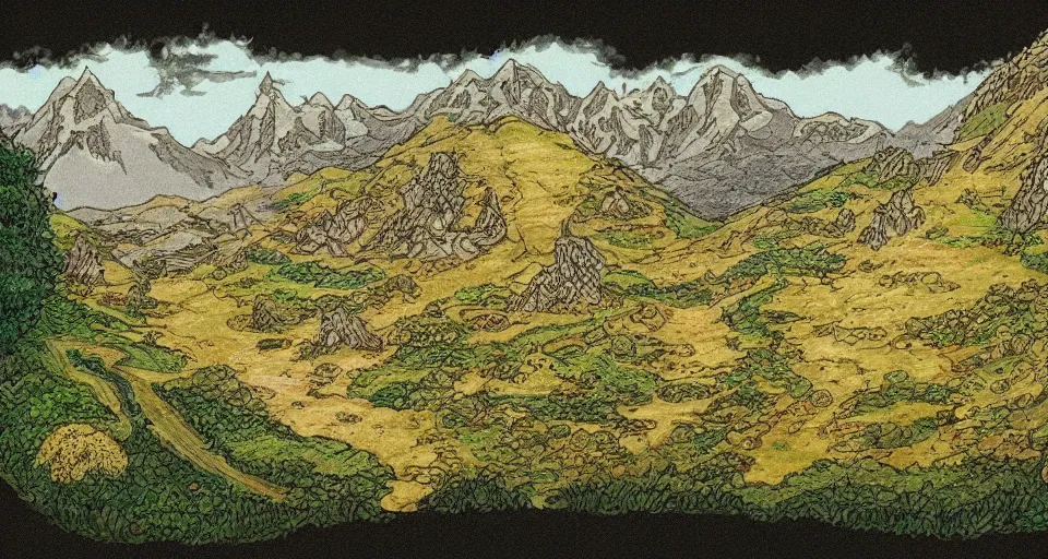 Image similar to Masterfully drawn mspaint art piece of middle-earth by J.R.R. Tolkien . Amazing beautiful incredible wow awe-inspiring fantastic masterpiece gorgeous fascinating glorious great.