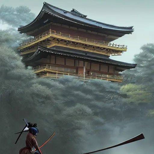 Prompt: samurai ninja japanese homes landscape digital art, ultrarealistic, irina french, heraldo ortega, mandy jurgens hajime sorayama greg rutkowski trending on artstation masterpiece golden ratio 8 k 1 5 0 mpx