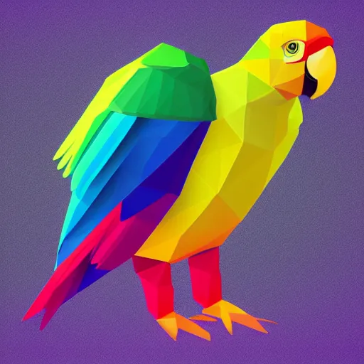 Image similar to isometric vector low poly rainbow parrot icon, blackbackground, cgsociety, 2 dimensional