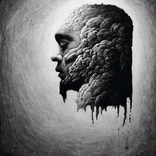 Image similar to portrait of the moon, time flying by in barbes rochechouart, regrets, melancholy, absent father, odissey, gritty feeling, moon, moonlight, at night, wandering in the city, stone, chaotic punk, oil painting, by beksinski, by kurosawa, by kiarostami, intense emotion