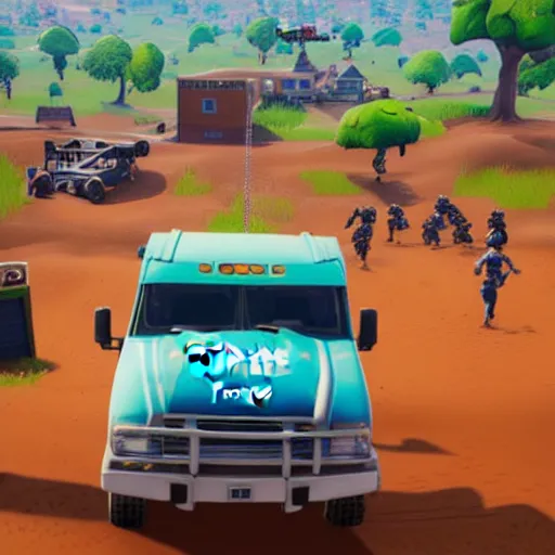 Image similar to fortnite peely driving a truck