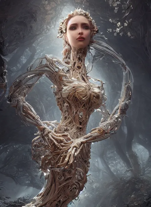 Prompt: beauteous practical sumptuous biomechanical with incredible hair, crystalline masterpiece incrustations, hyperdetailed face, elegant pose, movie still, intricate, octane render, cinematic forest lighting, cgsociety, unreal engine, crepuscular rays, god rays