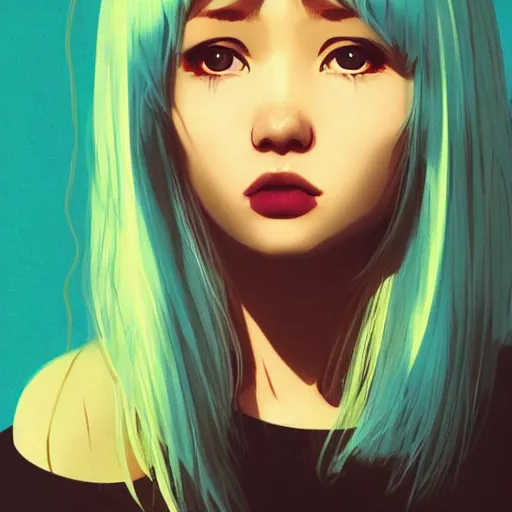 Image similar to ilya kuvshinov with long sky blue hair, gold eyes, boy face, professional digital illustration, somber, digital art, concept art, award - winning photography, cinematic, wlop, color block, art by andy warhol, pixiv art, yoshitaka amano