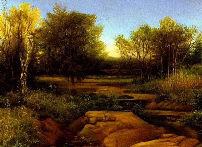 Image similar to Realistic Michigan Oil painting of a Michigan Landscape In the style of The old masters