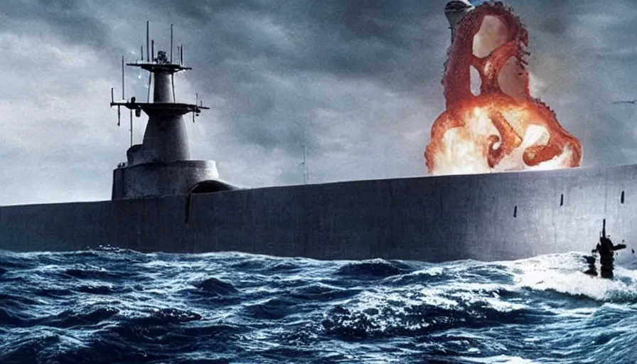 Image similar to Ridley Scott movie about an octopus attacking a nuclear submarine