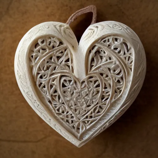 Image similar to intricate heart finely carved into ivory, c anon 5 d 5 0 mm lens