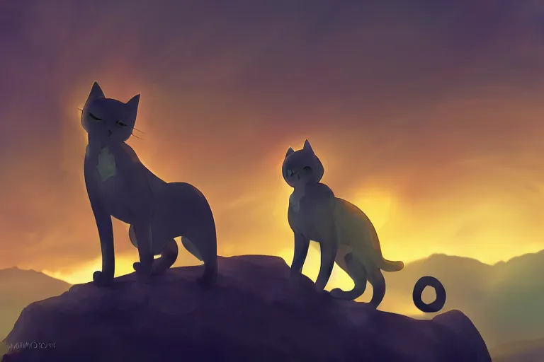 Image similar to cat standing on a rock in front of a crowd of cats, dramatic, backlighting, digital art, trending on furaffinity, by kawacy, fanart